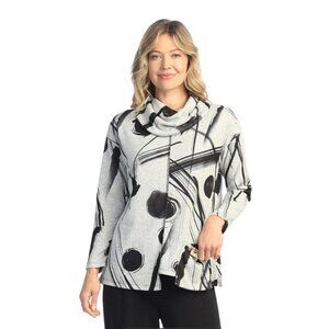 Jess & Jane Bimba French Brush Turtleneck Top XL Abstract Design Gray Lagenlook
